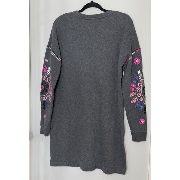 Boden Womens Jasmine Sweatshirt Dress US 12 Charcoal Marl Embroidered Boho Chic - Picture 5 of 16